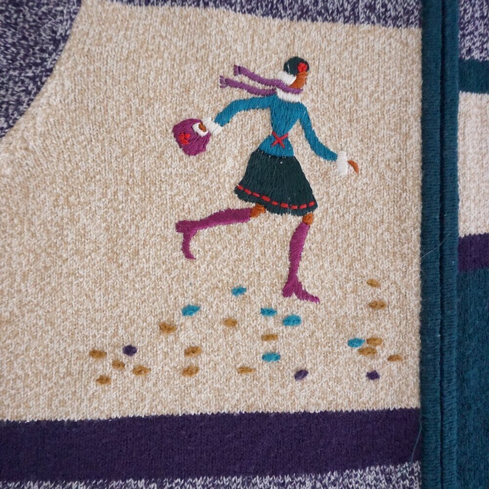 TanJay Teal Purple Patchwork Knit Cardigan Vintage Zip Sweater Grandmacore M - Picture 8 of 9